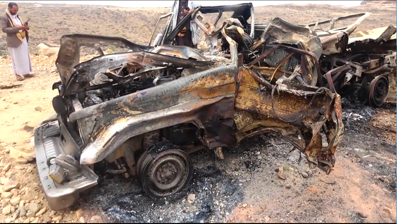 صعدة – الجريمة التي ارتكبها العدوان في منطقة العقيق بمديرية كتاف بإستهداف سيارة أحد المواطنين في الطريق